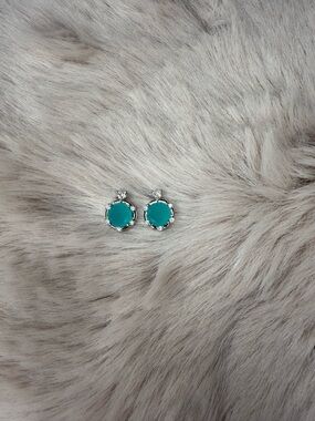Teal Round Crystal Stud Earrings - Women’s Fashion Jewelry